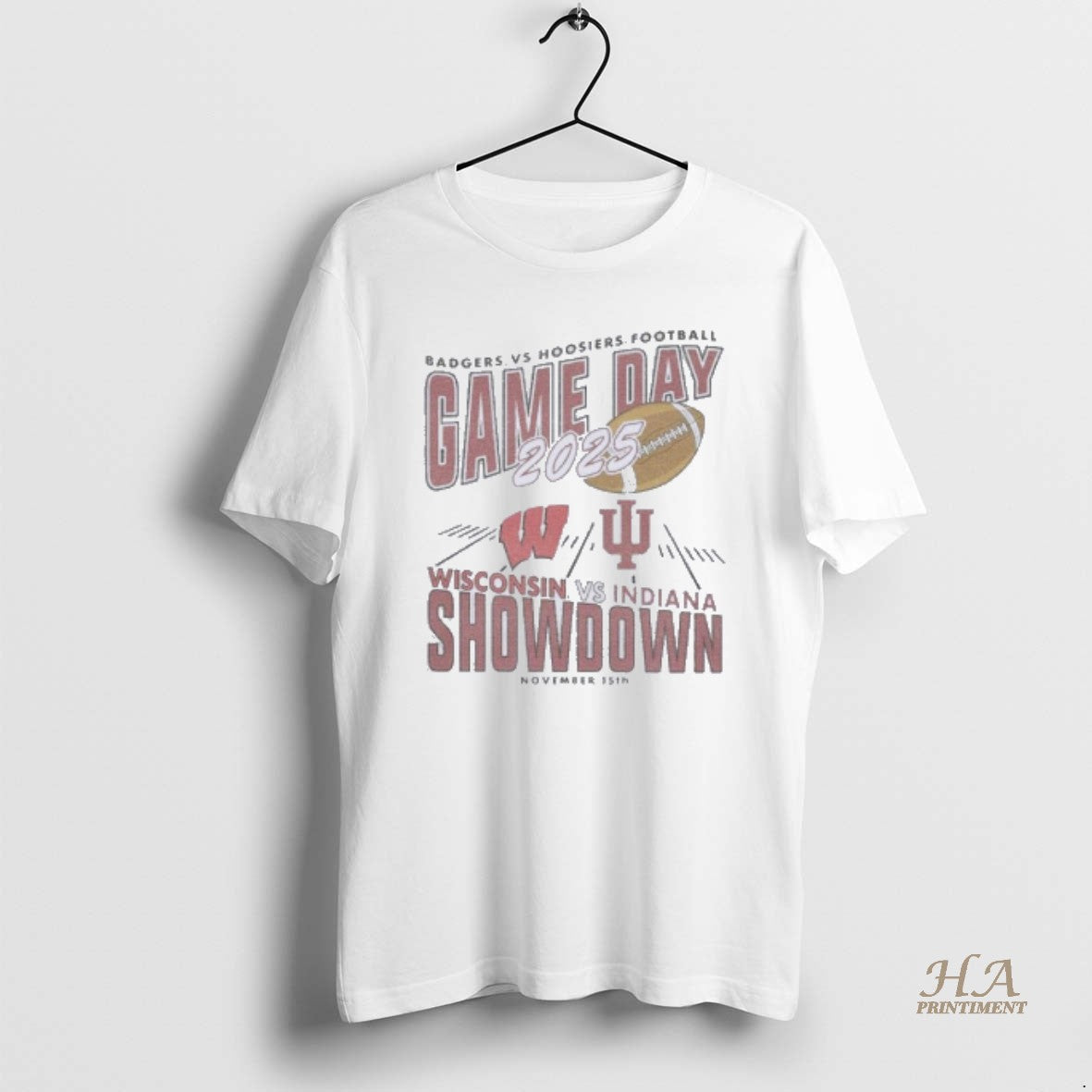 Official Indiana Vs Wisconsin Showdown Football - Adult & Kids T-Shirts, Sweatshirts & Hoodies apparel design preview 1