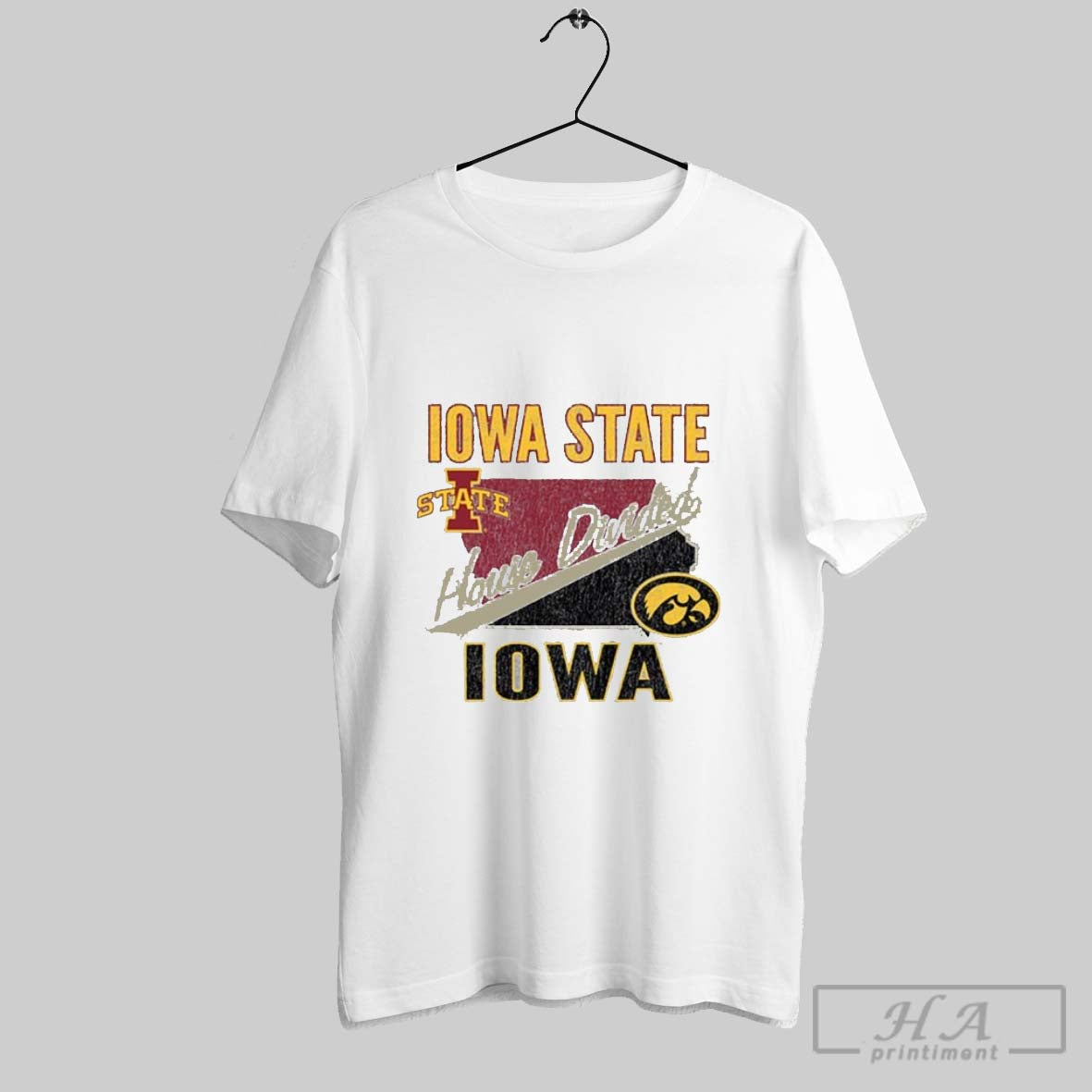 Official Iowa State Vs Football House Divided Gameday - Adult & Kids T-Shirts, Sweatshirts & Hoodies apparel design preview 1