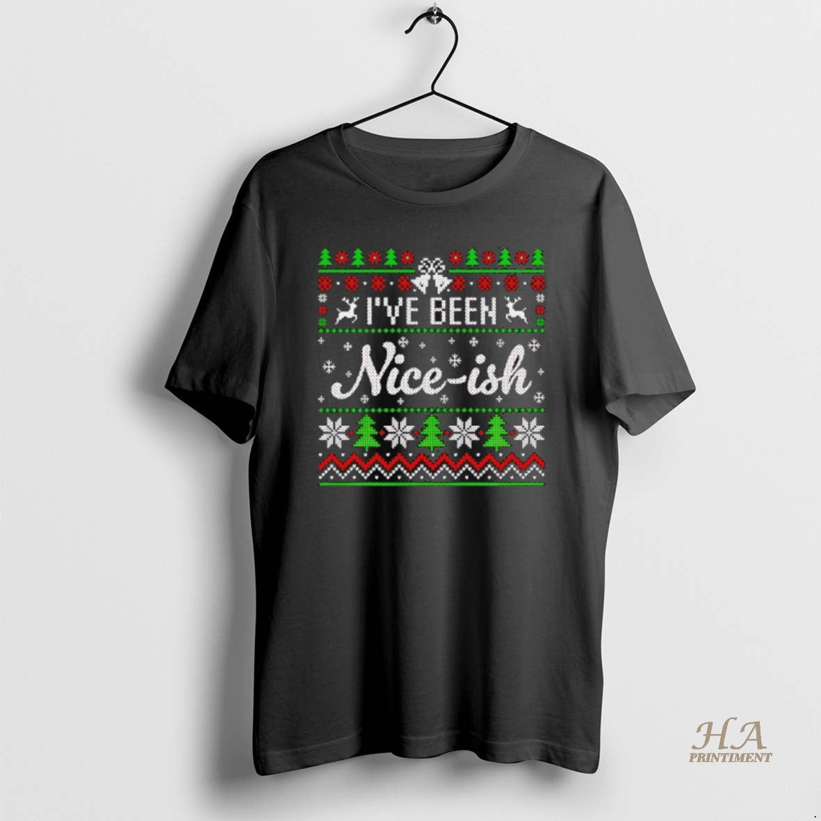 Official Ive Been Nice Ish Ugly Christmas Black - Adult & Kids T-Shirts, Sweatshirts & Hoodies apparel design preview 1