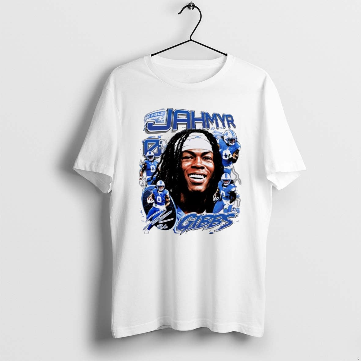 Official Jahmyr Gibbs Picture Collage Detroit Lions - Adult & Kids T-Shirts, Sweatshirts & Hoodies apparel design preview 1