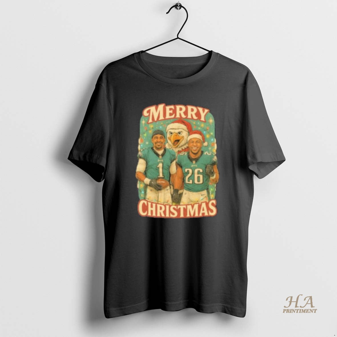 Official Jalen Hurts Saquon Barkley Merry Christmas - Adult & Kids T-Shirts, Sweatshirts & Hoodies apparel design preview 1