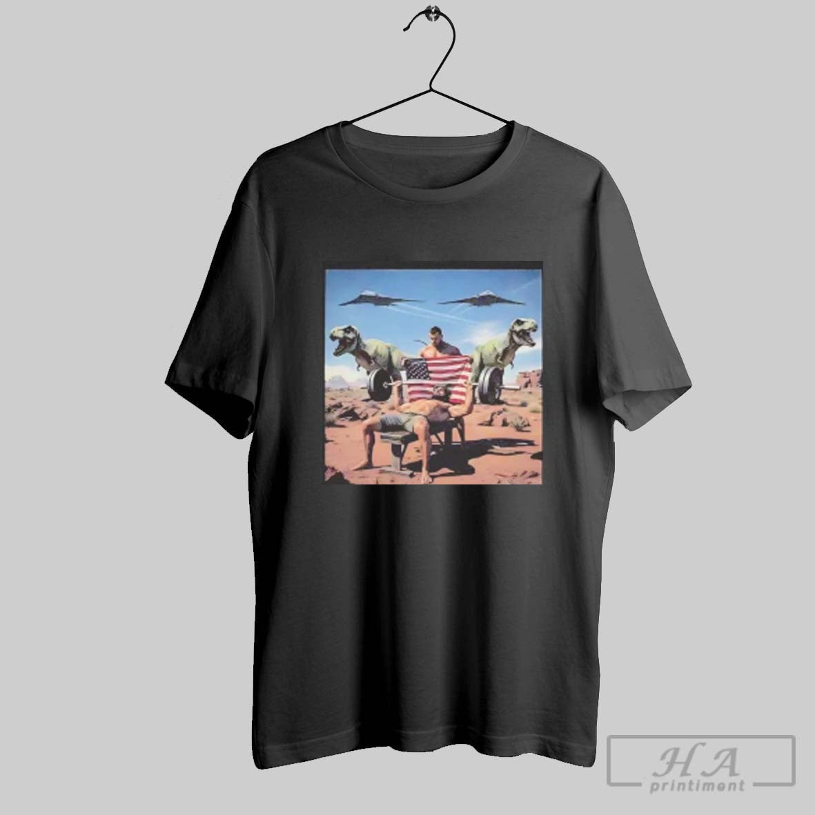 Official Jesus Weight Lifting Under Us Flag Dino - Adult & Kids T-Shirts, Sweatshirts & Hoodies apparel design preview 1
