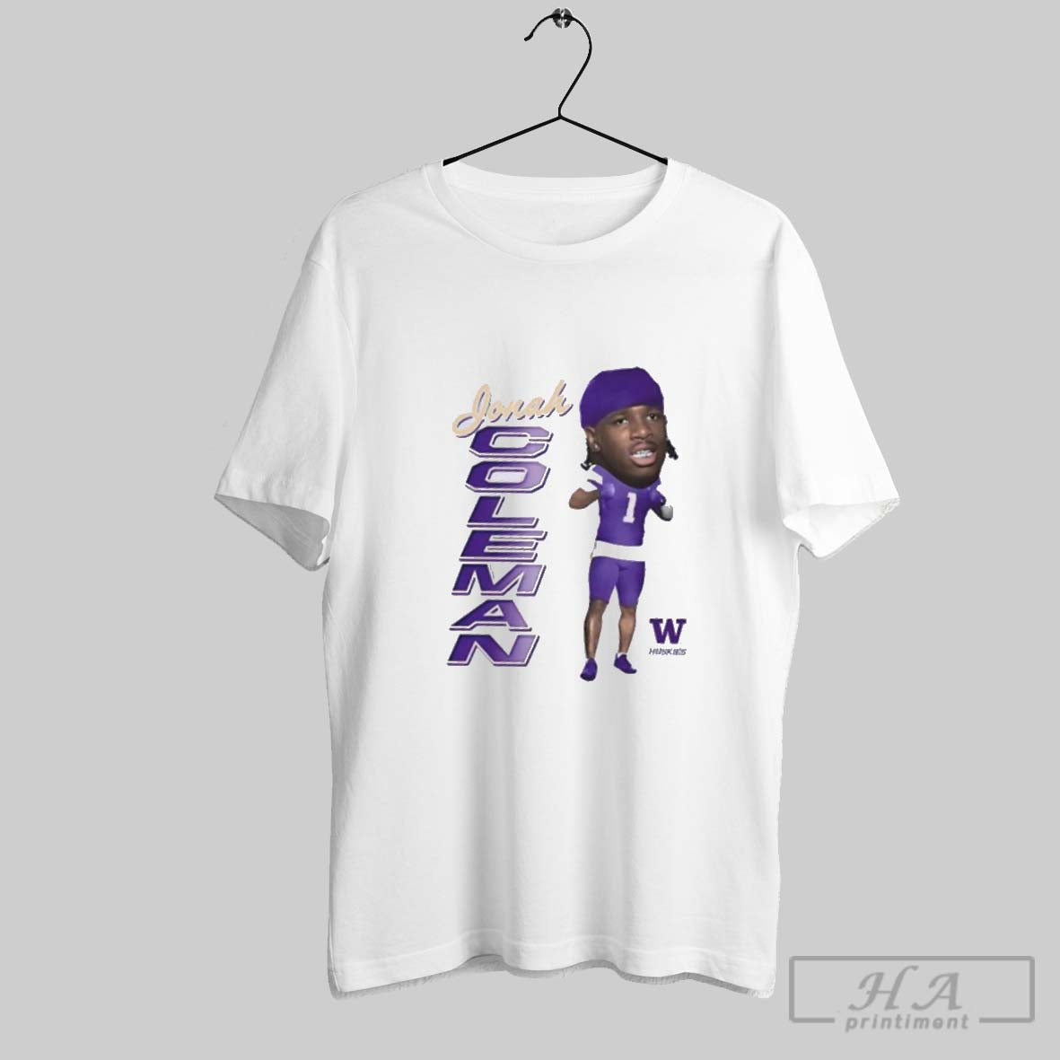 Official Jonah Coleman Big Head Washington Huskies - Adult & Kids T-Shirts, Sweatshirts & Hoodies apparel design preview 1