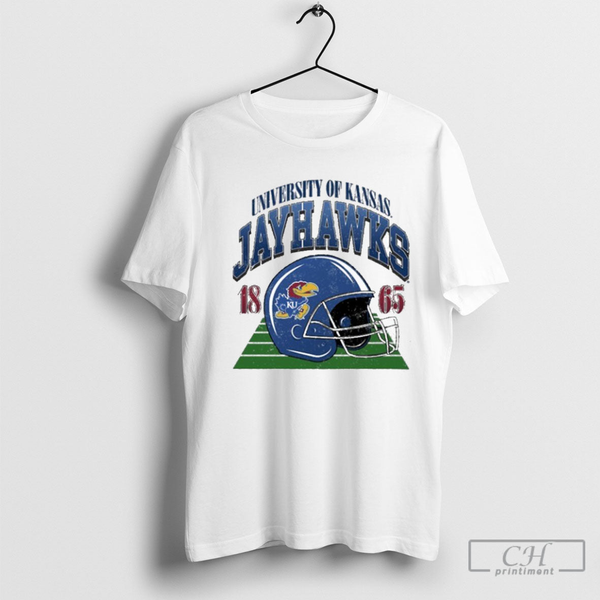 Official Kansas Jayhawks Distressed Football Helmet - Adult & Kids T-Shirts, Sweatshirts & Hoodies apparel design preview 1