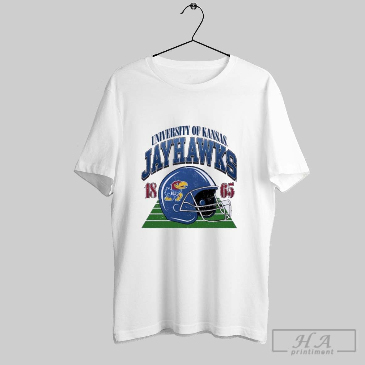 Official Kansas Jayhawks Distressed Football Helmet - Adult & Kids T-Shirts, Sweatshirts & Hoodies apparel design preview 1