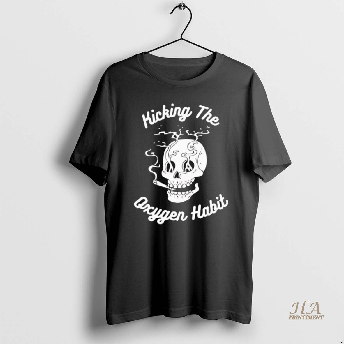 Official Kicking The Oxygen Habit Skull Smoking Black - Adult & Kids T-Shirts, Sweatshirts & Hoodies apparel design preview 1