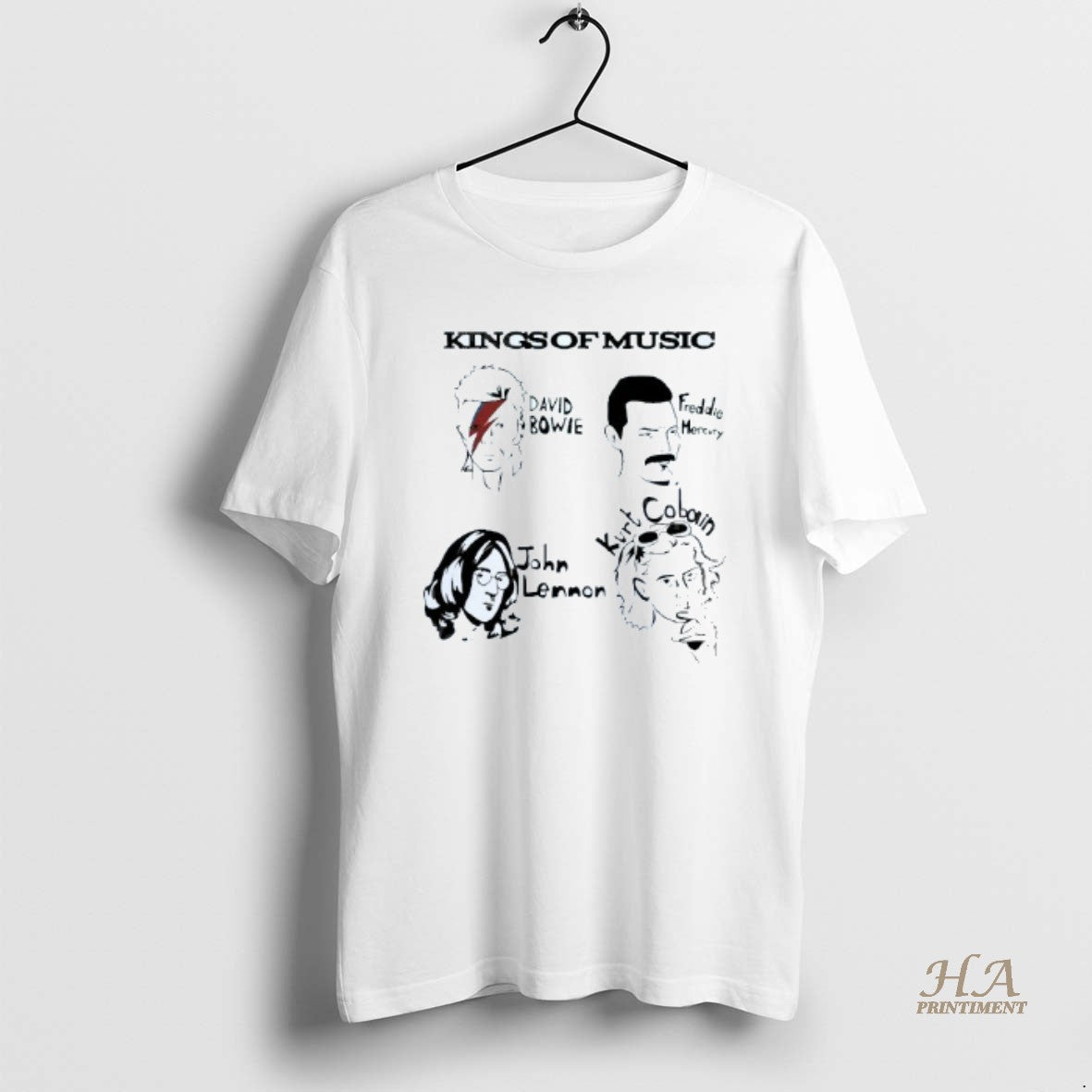 Official King Of Music David Bowie Freddie John Kurt - Adult & Kids T-Shirts, Sweatshirts & Hoodies apparel design preview 1