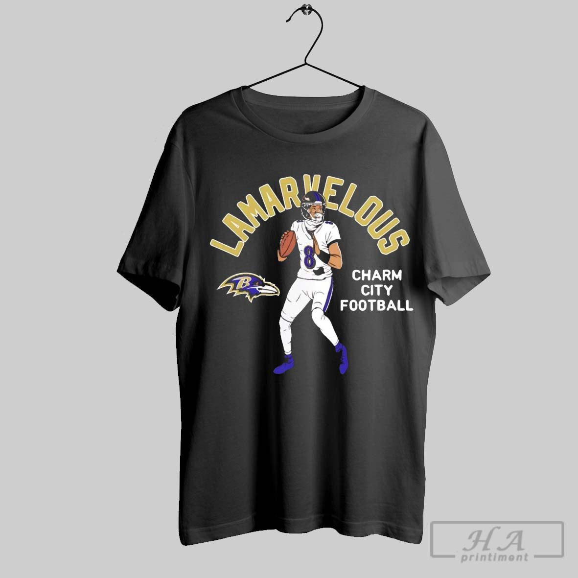 Official Lamar Jackson Illustrative Charm City - Adult & Kids T-Shirts, Sweatshirts & Hoodies apparel design preview 1