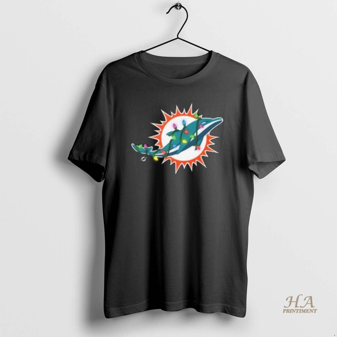 Official Miami Dolphins Primary Logo Holiday Lights - Adult & Kids T-Shirts, Sweatshirts & Hoodies apparel design preview 1