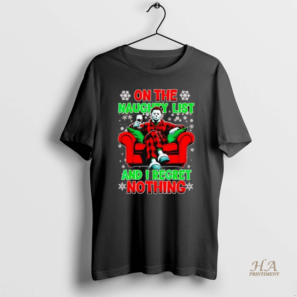 Official Michael Myers On The Naughty List And I - Adult & Kids T-Shirts, Sweatshirts & Hoodies apparel design preview 1