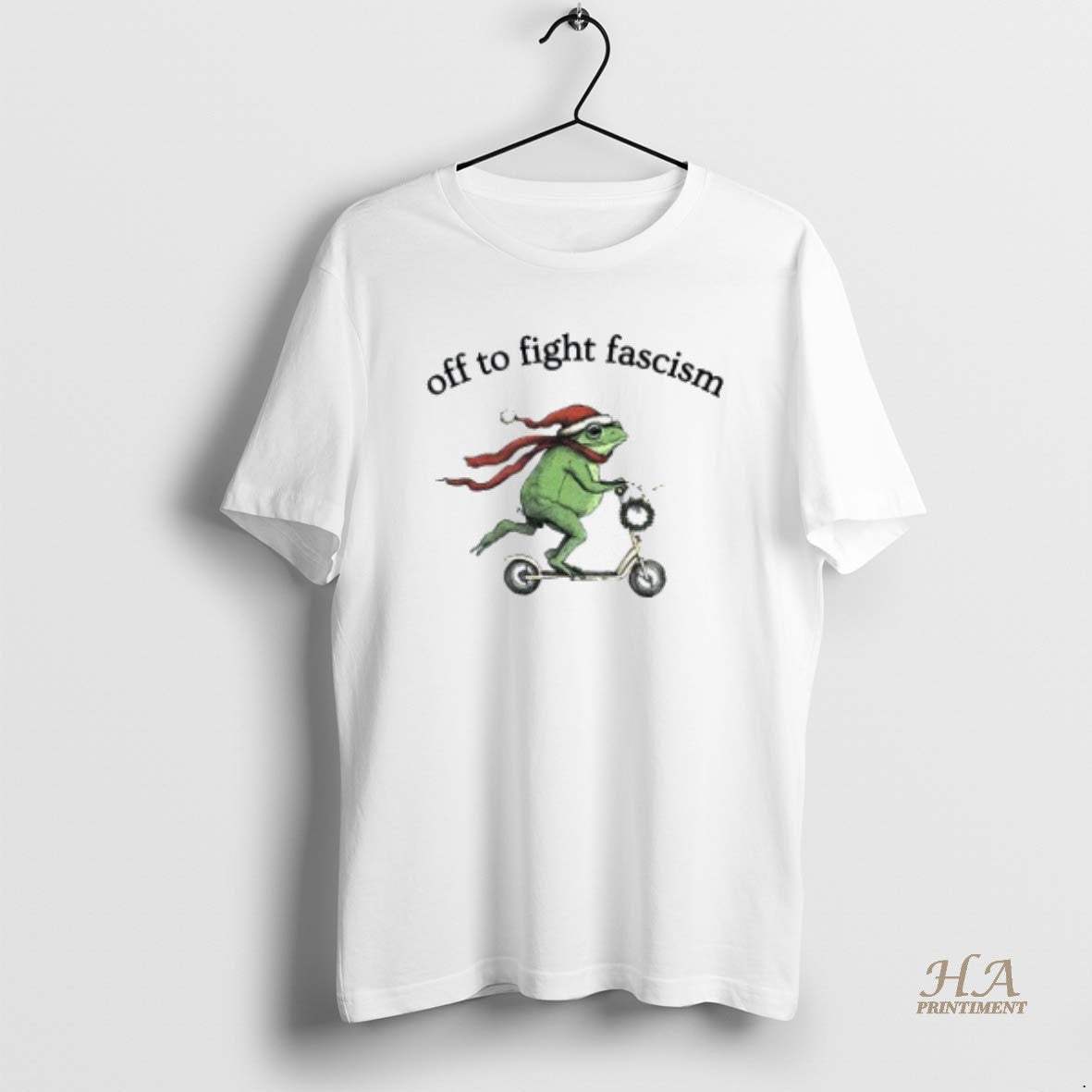 Official Off To Fight Fascism Santa Frog Meme Liberal - Adult & Kids T-Shirts, Sweatshirts & Hoodies apparel design preview 1