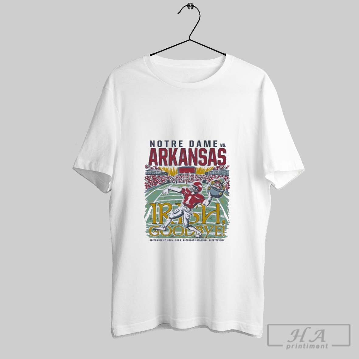 Official Arkansas Vs Notre Dame Game Day 2025 - Adult & Kids T-Shirts, Sweatshirts & Hoodies apparel design preview 1