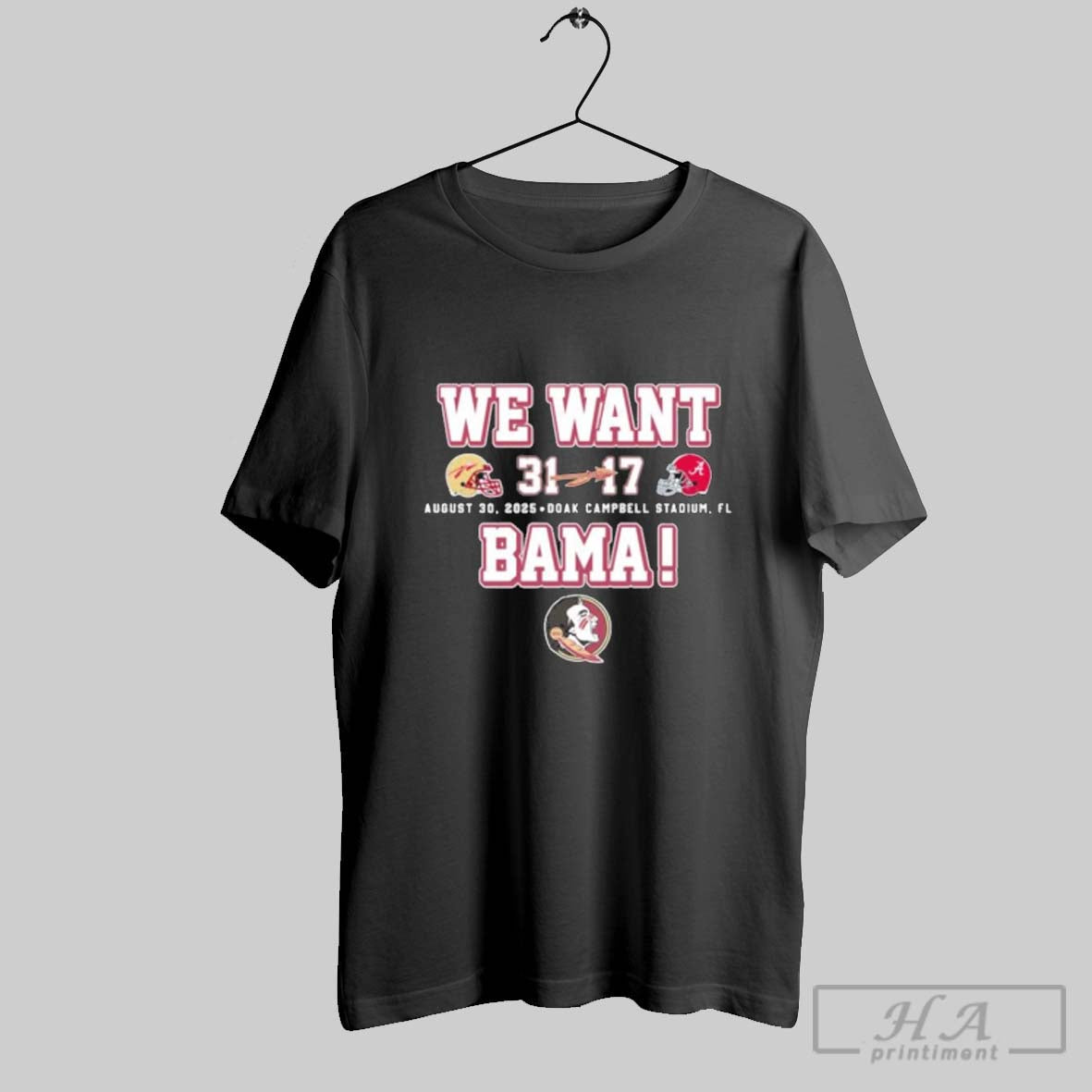 Official Florida State Seminoles We Want Bama 31 17 - Adult & Kids T-Shirts, Sweatshirts & Hoodies apparel design preview 1