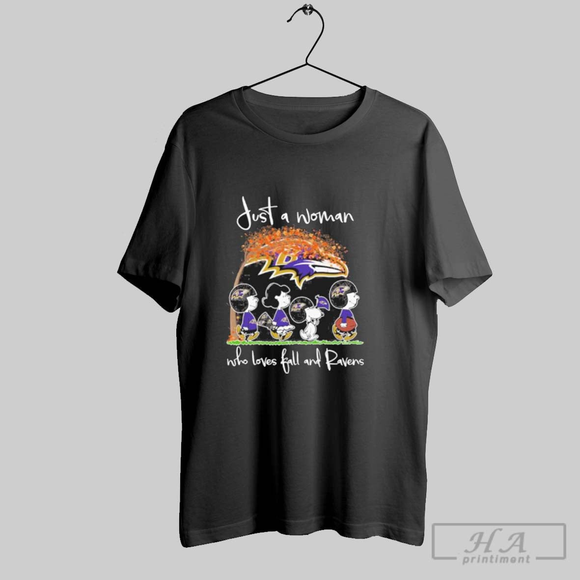 Official Just A Woman Who Loves Fall And Baltimore - Adult & Kids T-Shirts, Sweatshirts & Hoodies apparel design preview 1