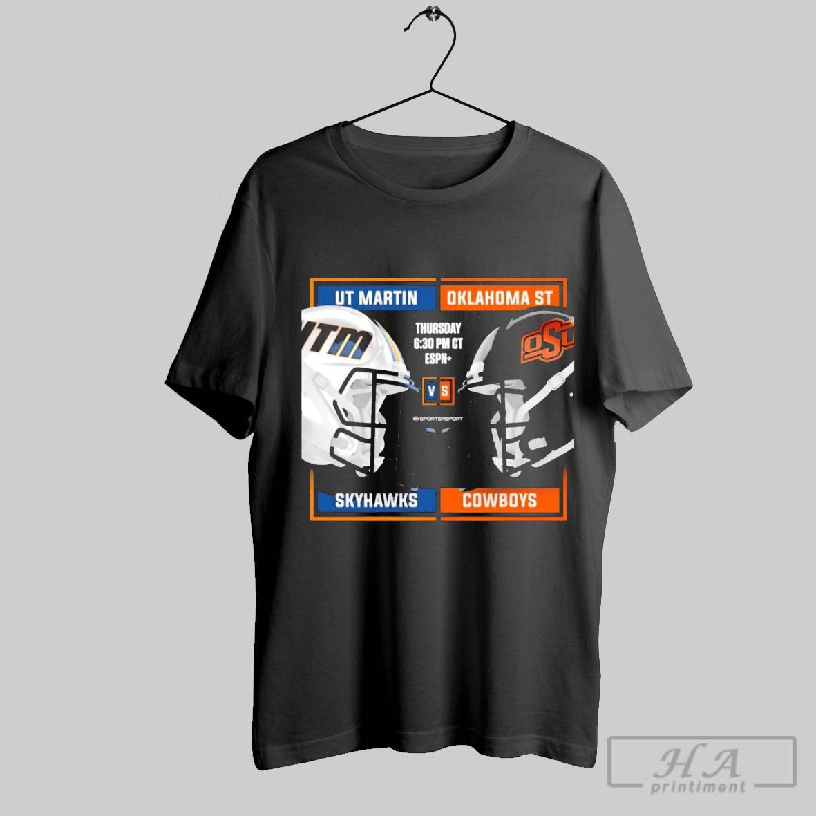 Official Oklahoma State Cowboys Vs Ut Martin Skyhawks - Adult & Kids T-Shirts, Sweatshirts & Hoodies apparel design preview 1