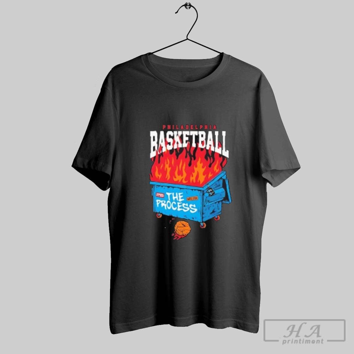 Official Philadelphia 76ers Dumpster Fire The Process - Adult & Kids T-Shirts, Sweatshirts & Hoodies apparel design preview 1
