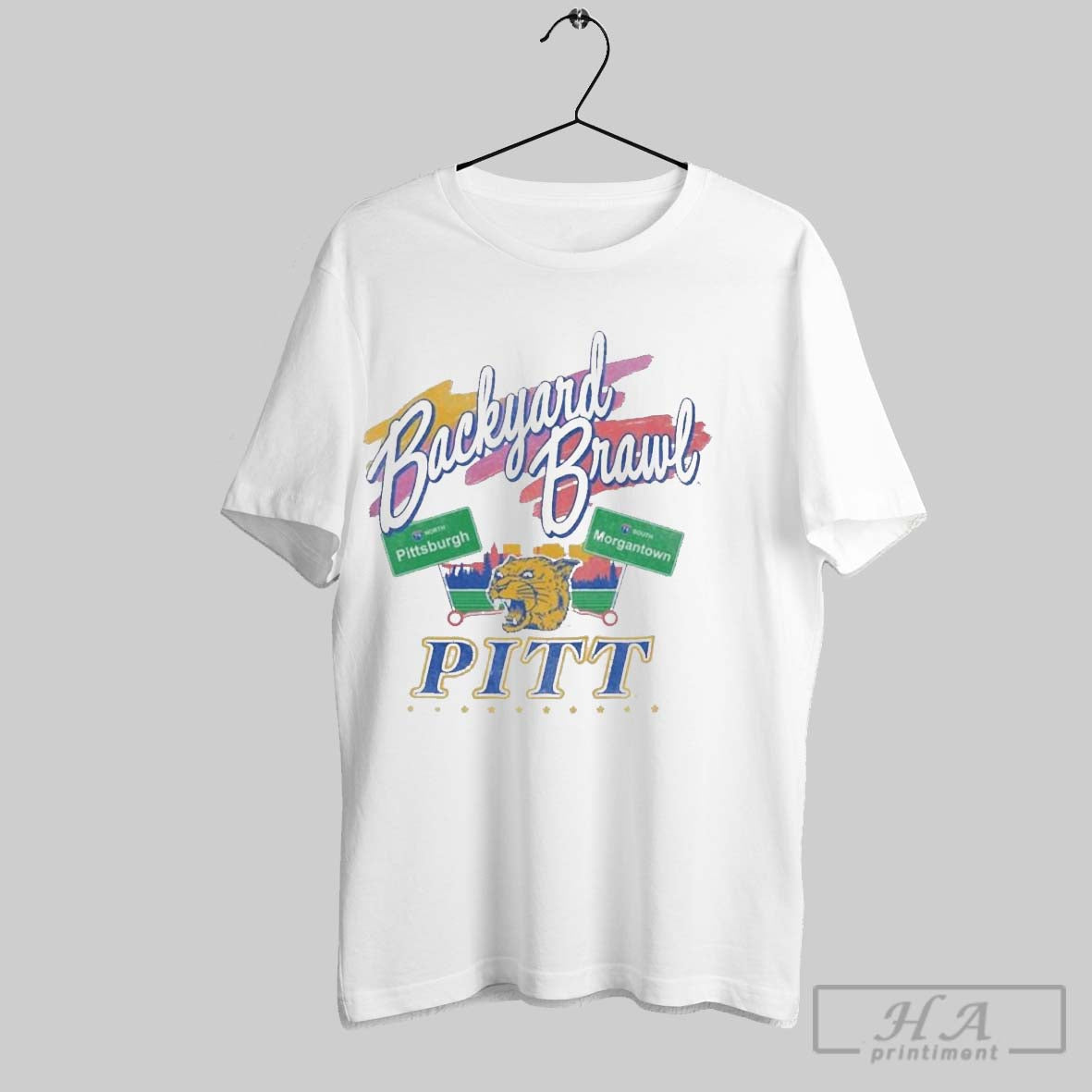 Official Pitt Panthers Backyard Brawl Ringer - Adult & Kids T-Shirts, Sweatshirts & Hoodies apparel design preview 1
