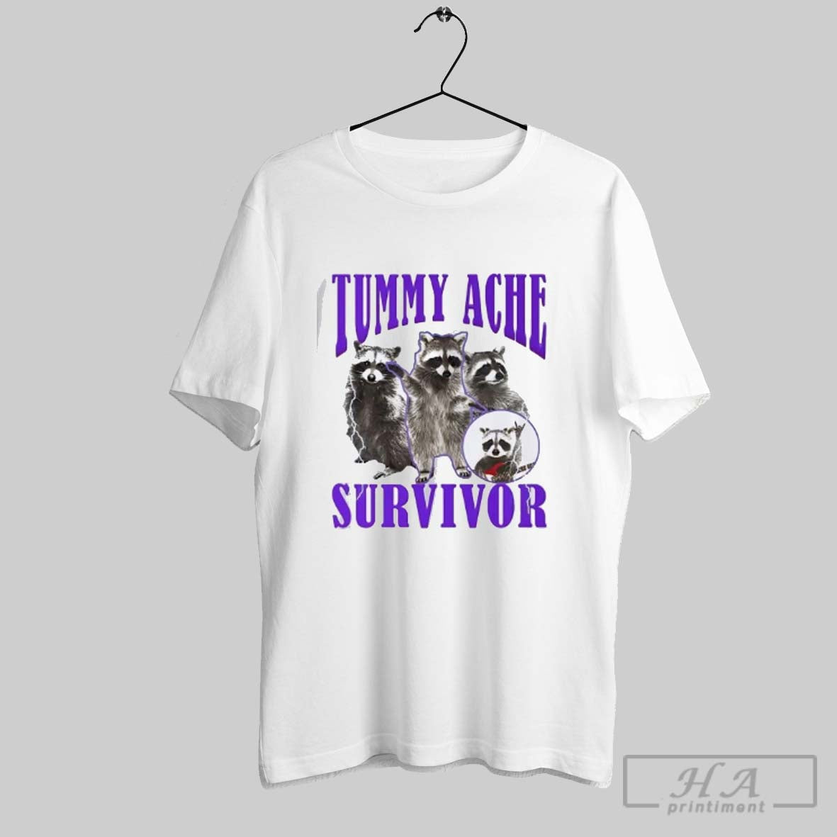 Official Raccoon Rock On Tummy Ache Survivor - Adult & Kids T-Shirts, Sweatshirts & Hoodies apparel design preview 1