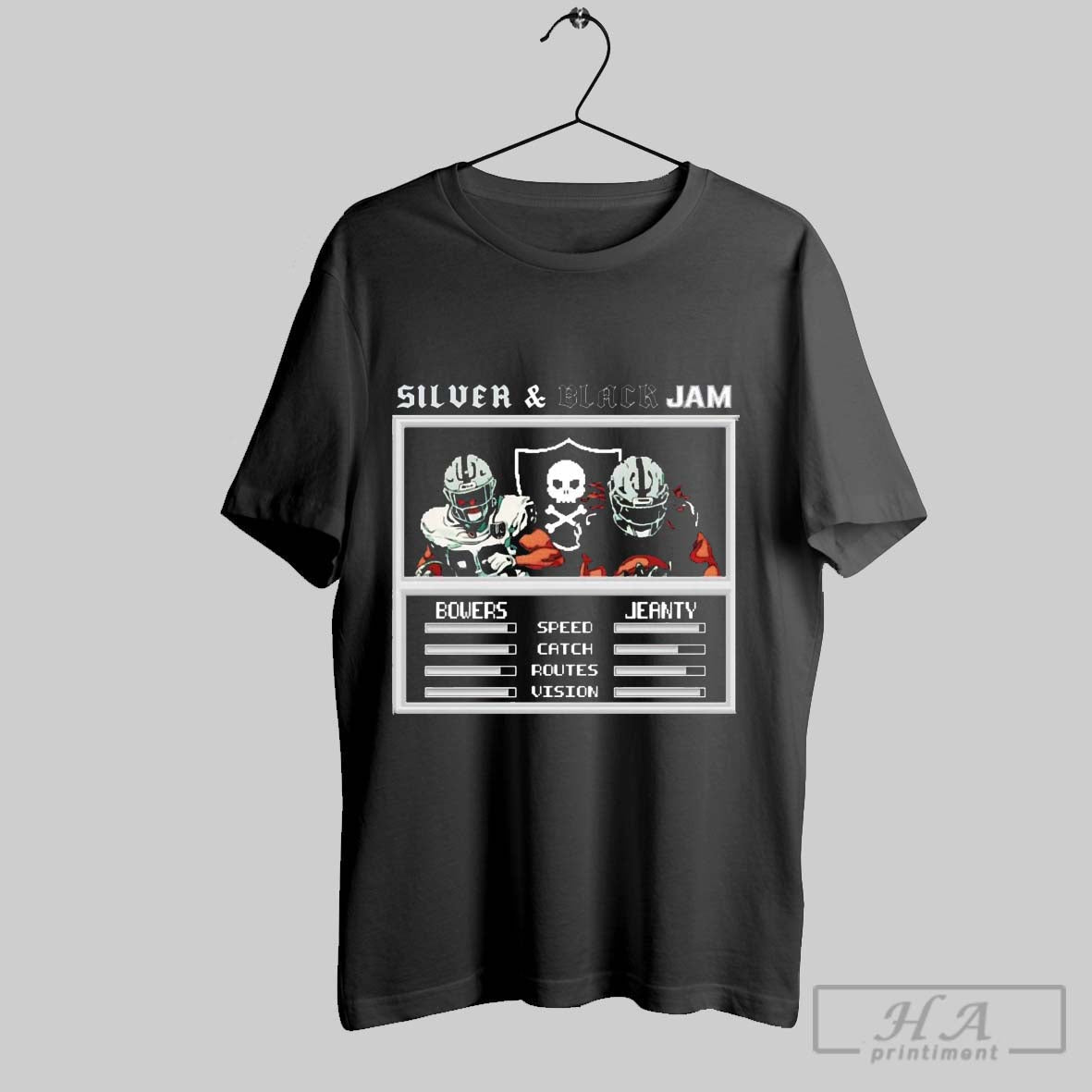 Official Raiders Bowers And Jeanty Silver Black - Adult & Kids T-Shirts, Sweatshirts & Hoodies apparel design preview 1