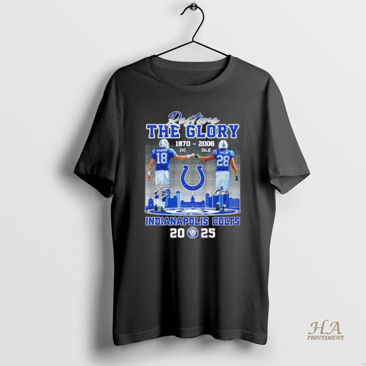 Official Restore The Glory Indianapolis Colts Manning - Adult & Kids T-Shirts, Sweatshirts & Hoodies apparel design preview 1