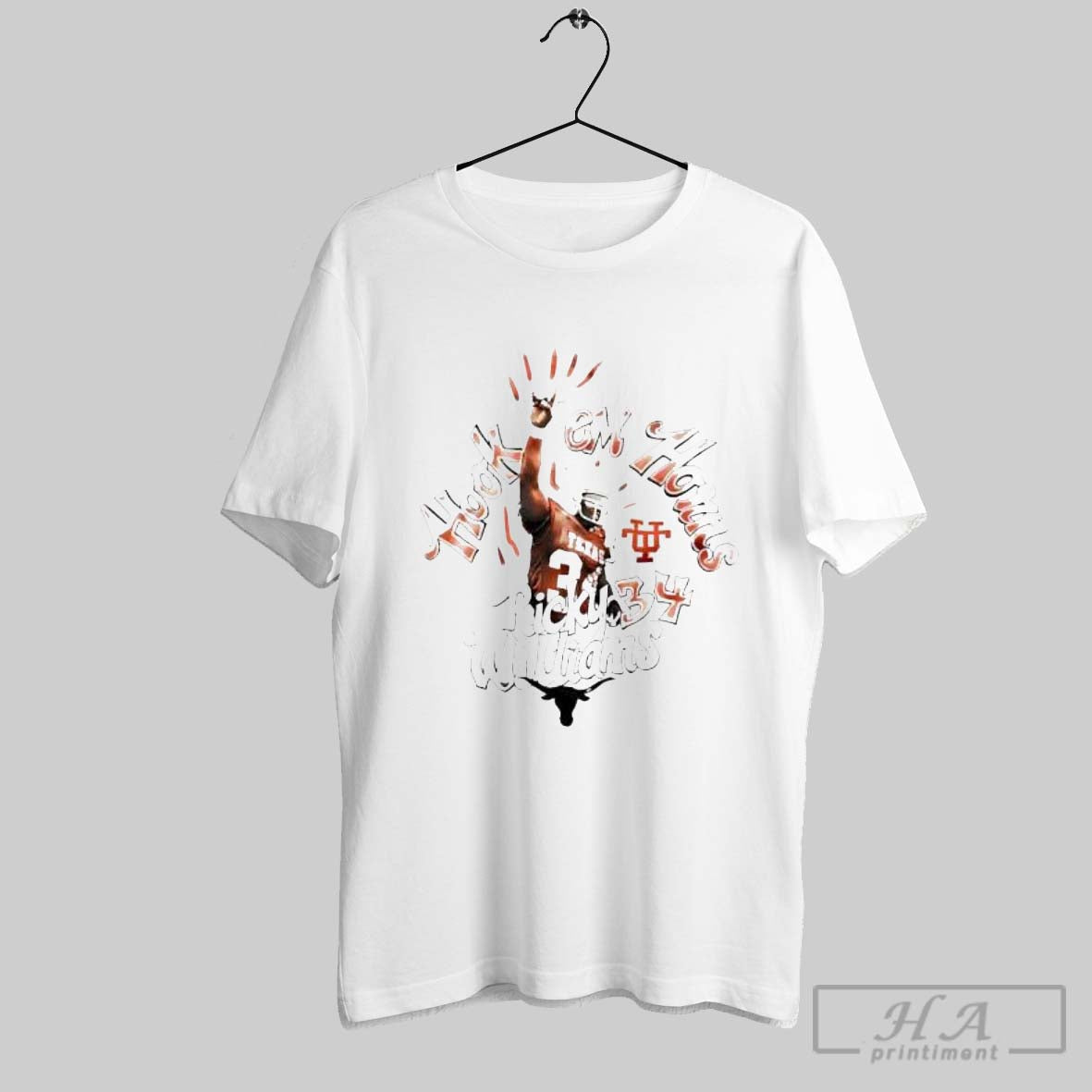 Official Ricky Williams Texas Longhorns Number 34 - Adult & Kids T-Shirts, Sweatshirts & Hoodies apparel design preview 1