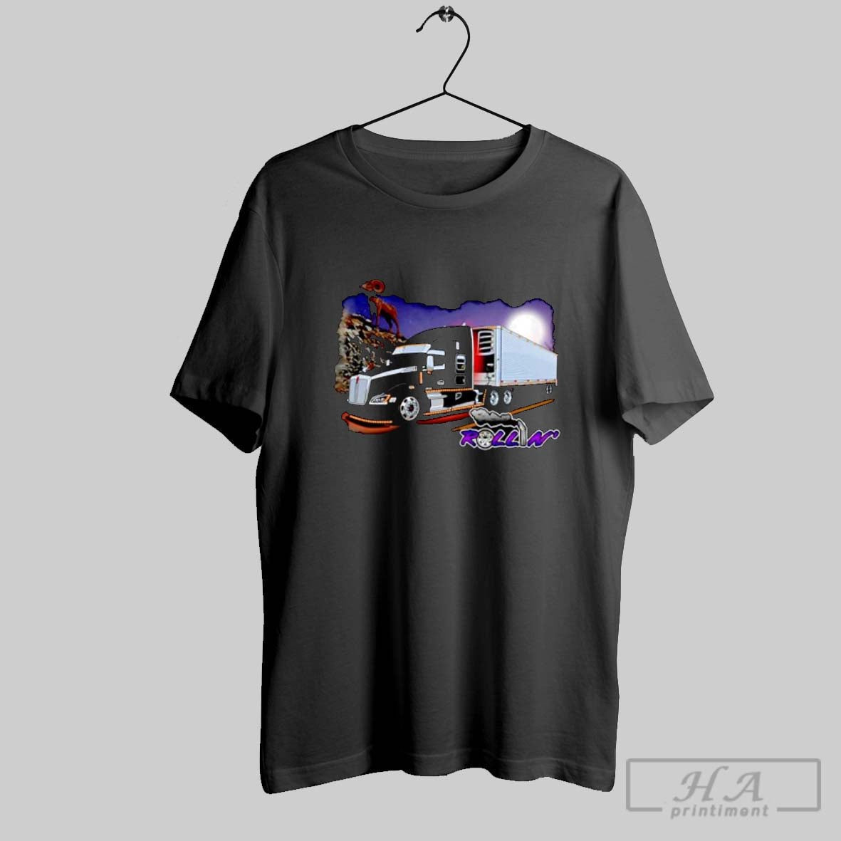 Official Rollin Black Truck Under Moonlight With A - Adult & Kids T-Shirts, Sweatshirts & Hoodies apparel design preview 1