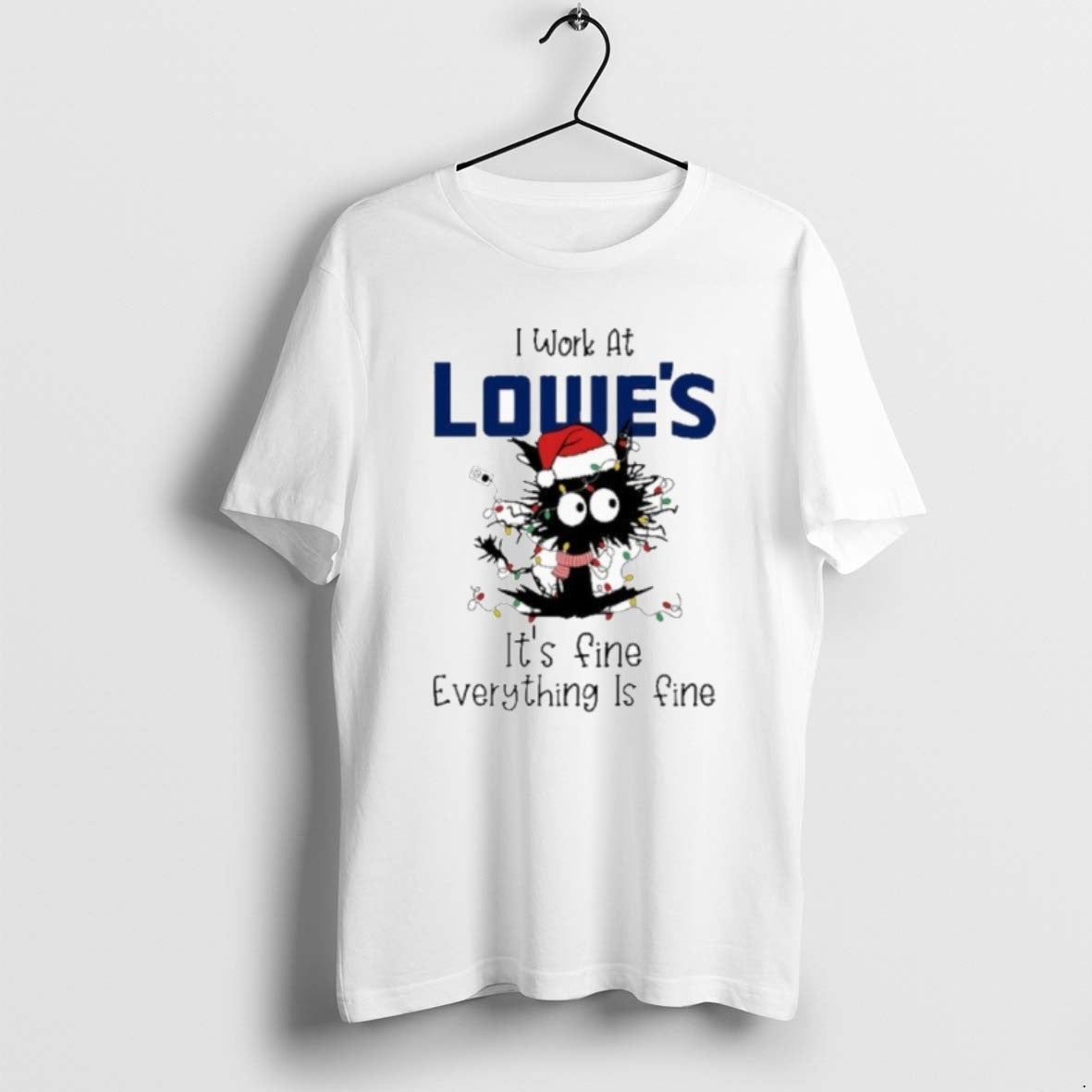 Official Santa Light Cat I Work At Lowes Its Fine - Adult & Kids T-Shirts, Sweatshirts & Hoodies apparel design preview 1