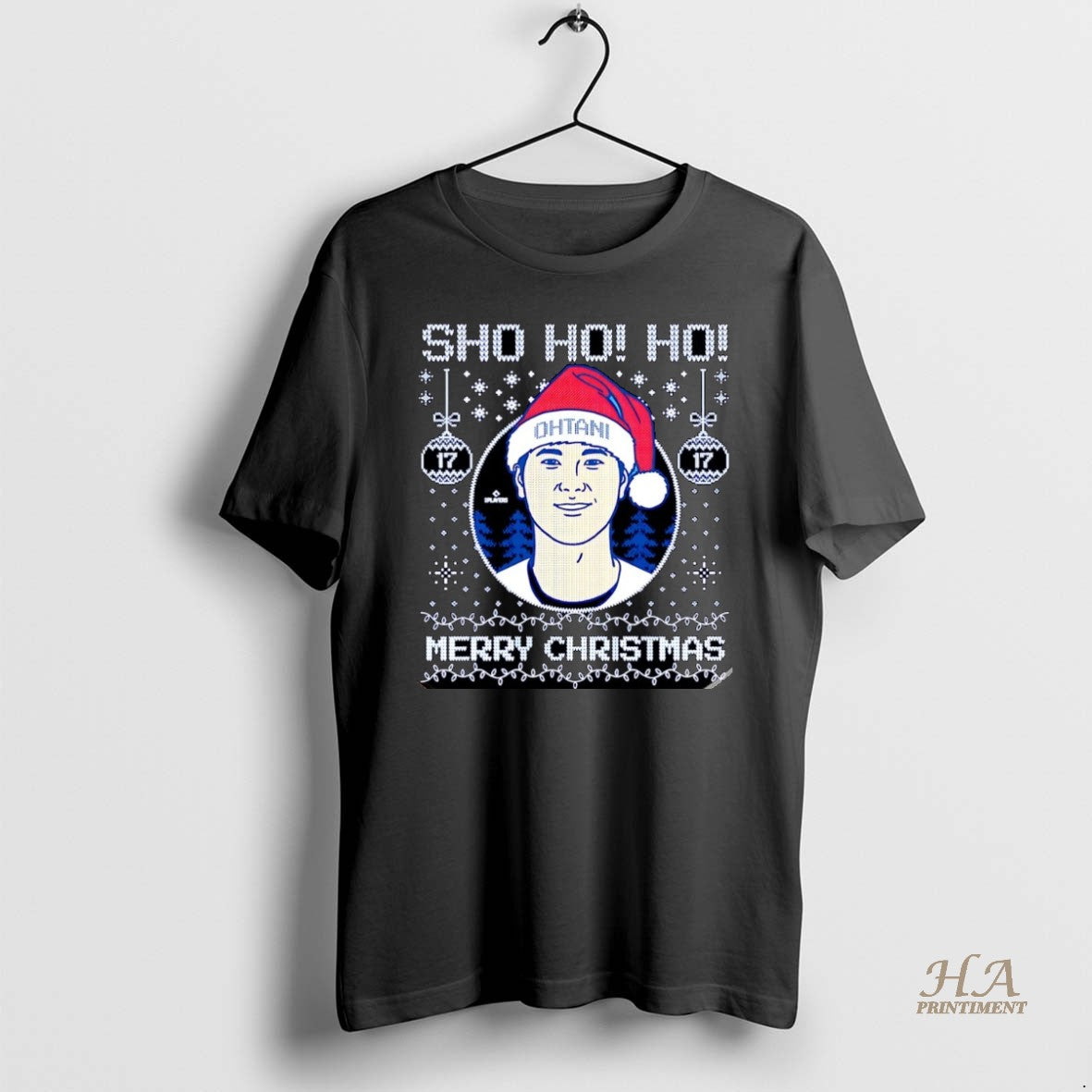 Official Sho Ho Merry Christmas Shohei Ohtani Los - Adult & Kids T-Shirts, Sweatshirts & Hoodies apparel design preview 1