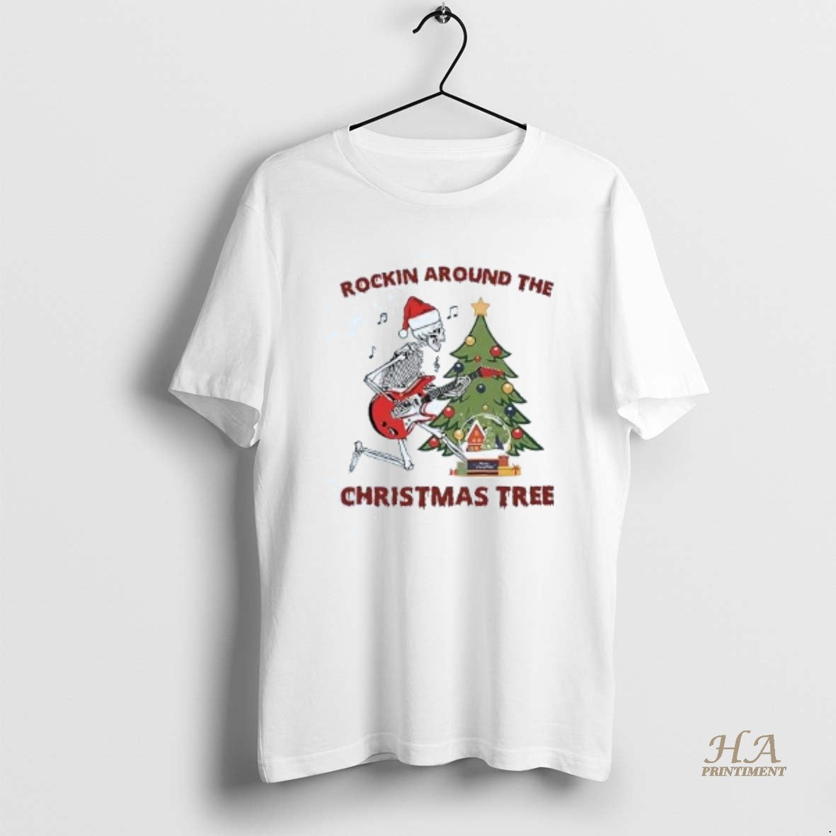 Official Skeleton Rockin Around The Christmas Tree - Adult & Kids T-Shirts, Sweatshirts & Hoodies apparel design preview 1