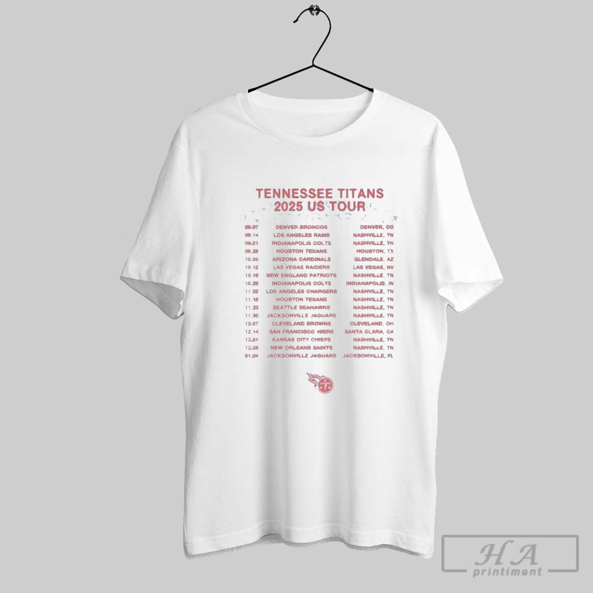 Official Tennessee Titans 2025 Us Tour Schedule - Adult & Kids T-Shirts, Sweatshirts & Hoodies apparel design preview 1