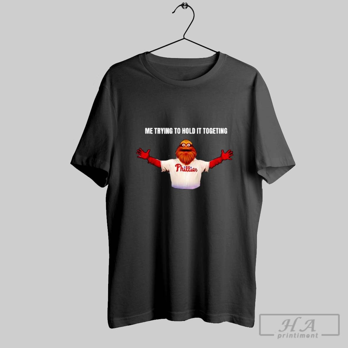 Official The Phillies Phanatic Me Trying To Hold It - Adult & Kids T-Shirts, Sweatshirts & Hoodies apparel design preview 1