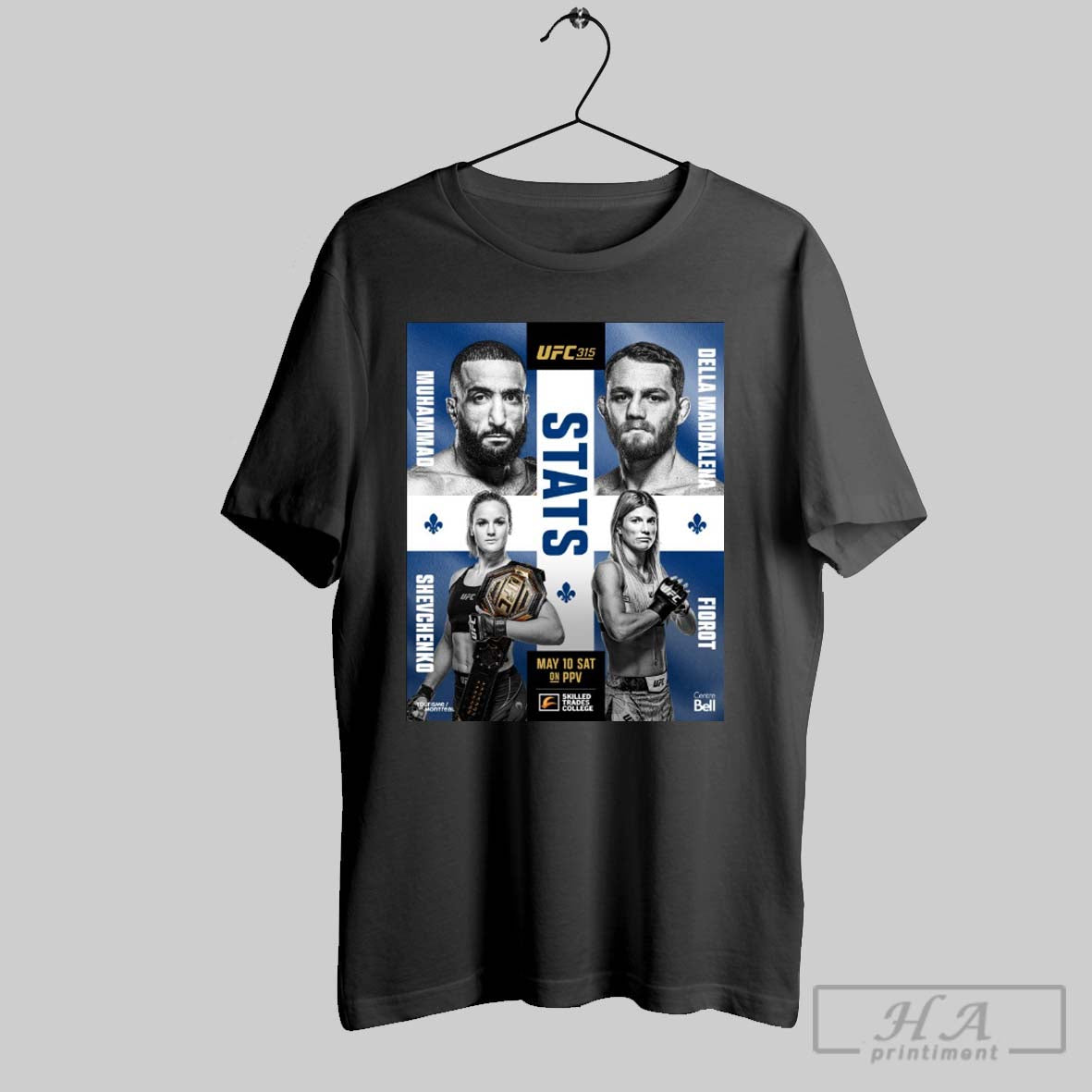 Official Ufc 315 Stats Muhammad Vs Della Maddalena - Adult & Kids T-Shirts, Sweatshirts & Hoodies apparel design preview 1