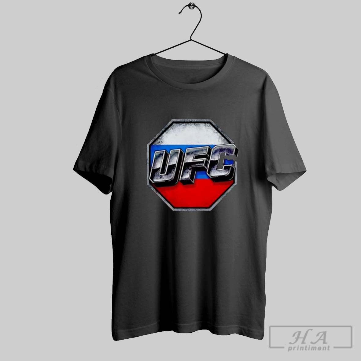 Official Ufc Octagon Logo With Russia Flag Background - Adult & Kids T-Shirts, Sweatshirts & Hoodies apparel design preview 1
