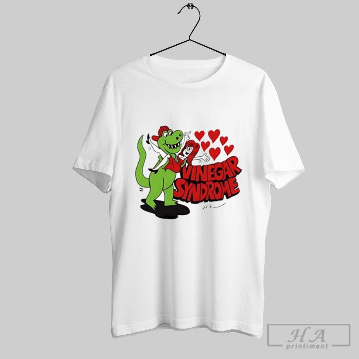 Official Vinegar Syndrome Dinosaur Holding Woman - Adult & Kids T-Shirts, Sweatshirts & Hoodies apparel design preview 1