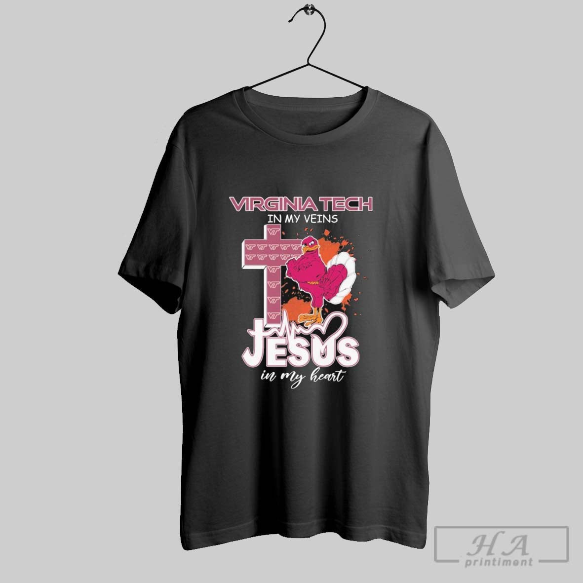 Official Virginia Tech Hokies In My Veins Jesus Heart - Adult & Kids T-Shirts, Sweatshirts & Hoodies apparel design preview 1