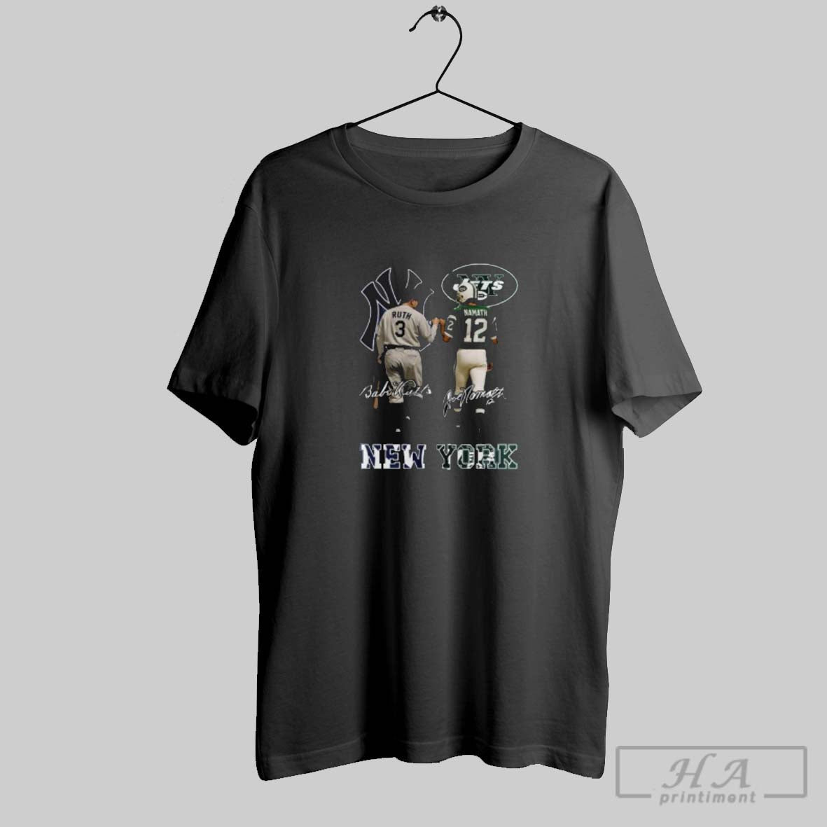 Official Yankees Babe Ruth And Jets Joe Namath - Adult & Kids T-Shirts, Sweatshirts & Hoodies apparel design preview 1