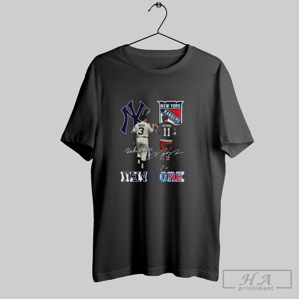 Official Yankees Babe Ruth And Rangers Mark Messier - Adult & Kids T-Shirts, Sweatshirts & Hoodies apparel design preview 1