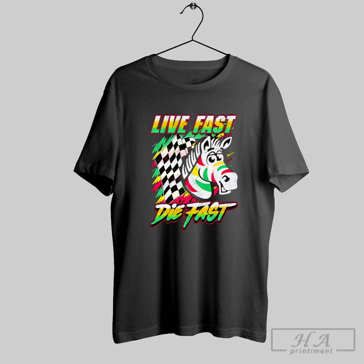 Official Zebra Live Fast Die Poster - Adult & Kids T-Shirts, Sweatshirts & Hoodies apparel design preview 1