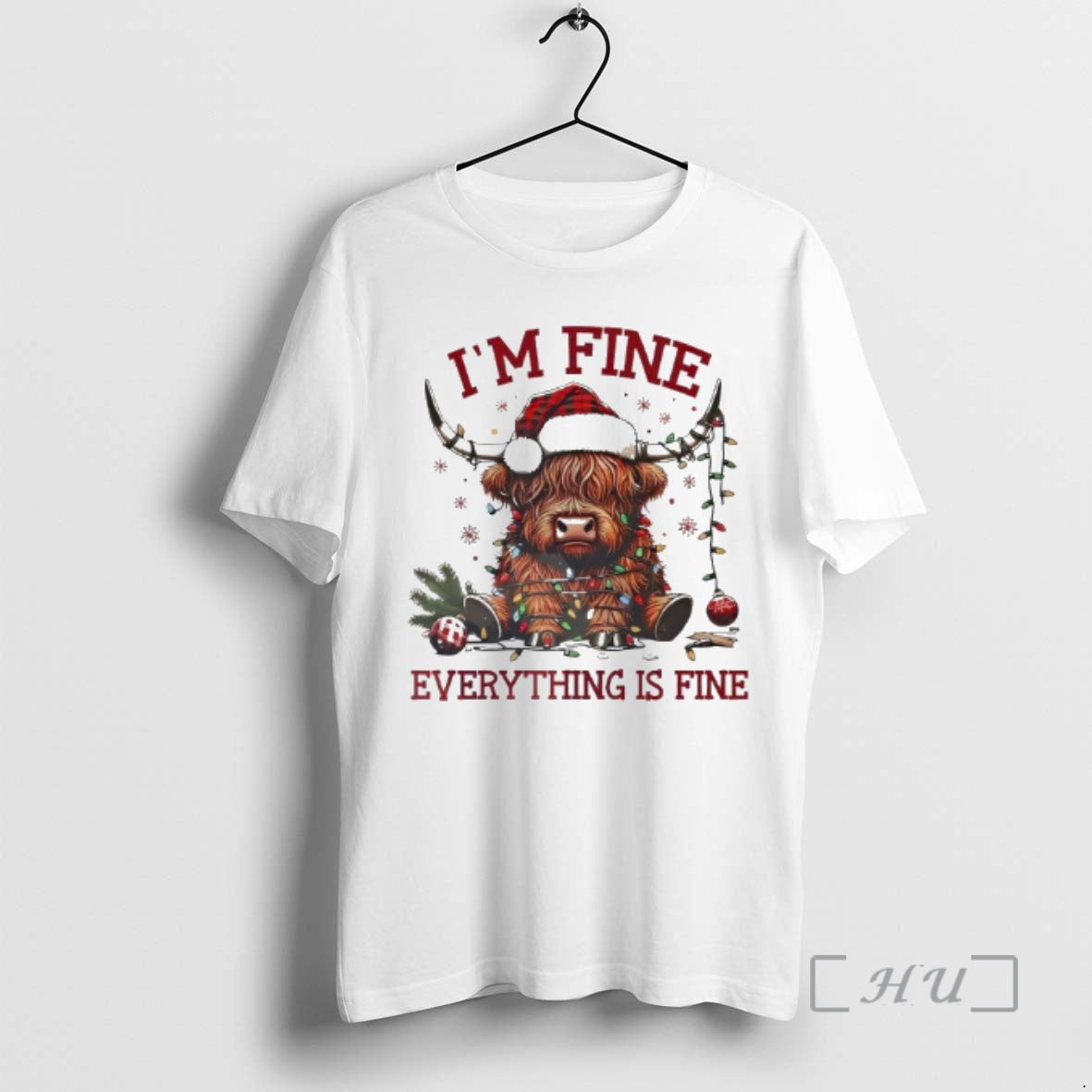 Officials Christmas Lights Cow Im Fine Everything Is - Adult & Kids T-Shirts, Sweatshirts & Hoodies apparel design preview 1