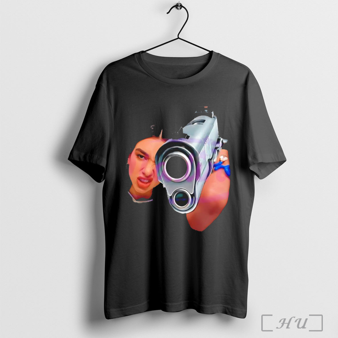 Officials Dua Lipa With Gun Funny Meme Graphic - Adult & Kids T-Shirts, Sweatshirts & Hoodies apparel design preview 1