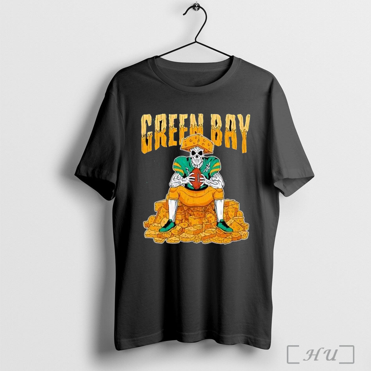 Officials Green Bay Packers Skeleton On A Cheese Pile - Adult & Kids T-Shirts, Sweatshirts & Hoodies apparel design preview 1