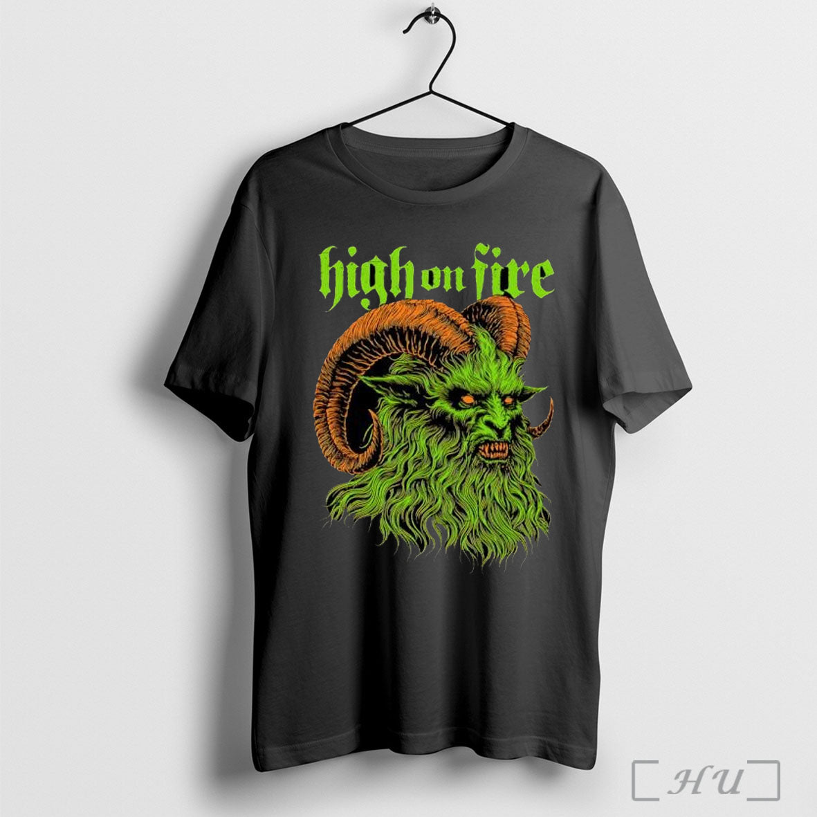 Officials High On Fire Demonic Green Ram Monster Head - Adult & Kids T-Shirts, Sweatshirts & Hoodies apparel design preview 1
