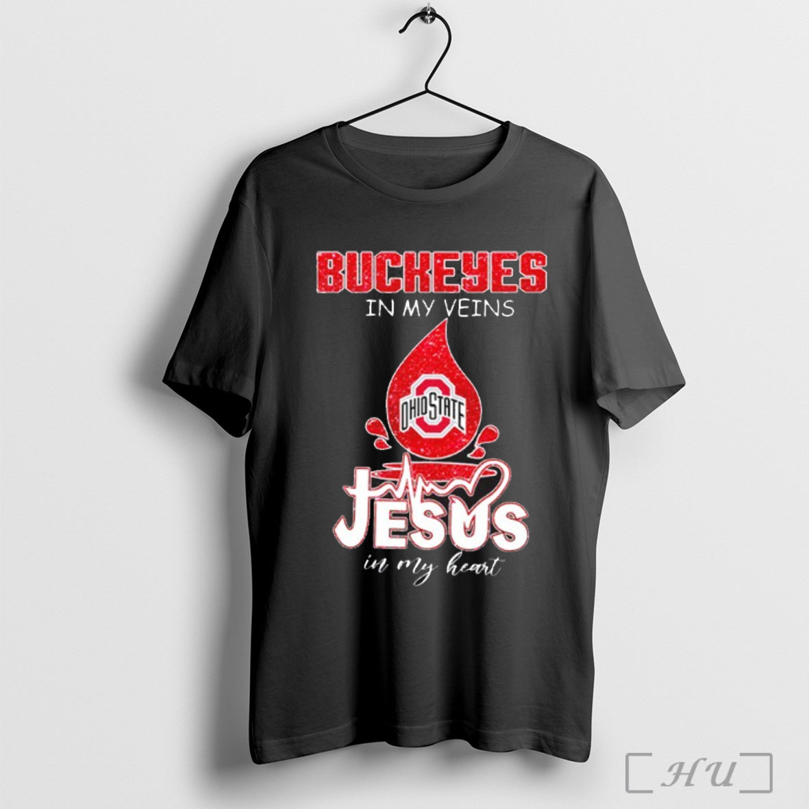Officials Osu Buckeyes In My Veins Jesus Heart - Adult & Kids T-Shirts, Sweatshirts & Hoodies apparel design preview 1