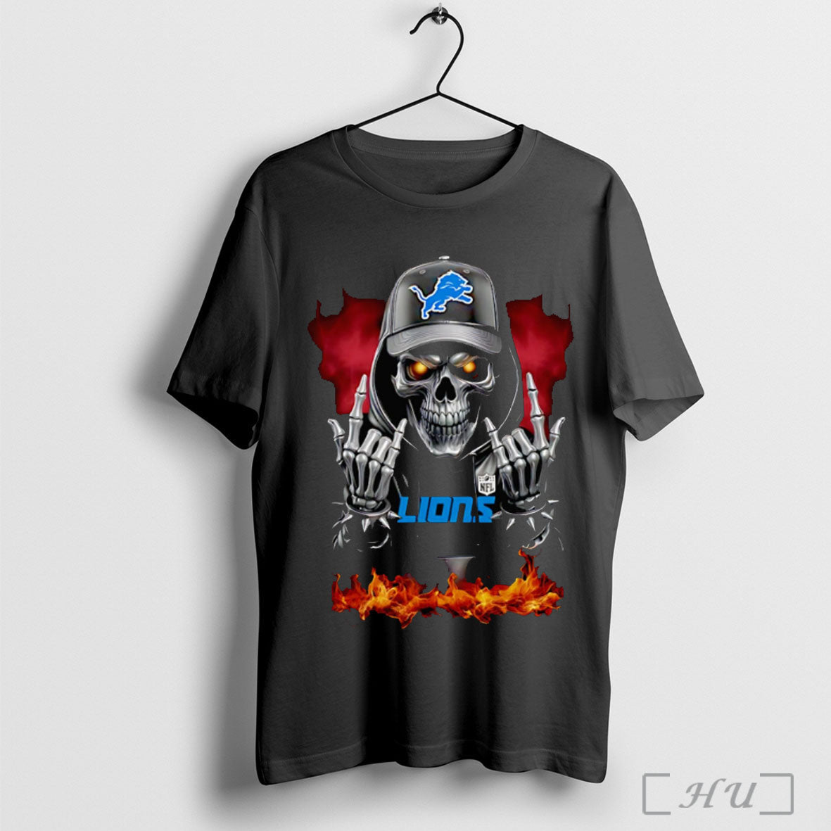 Officials Skeleton With Sign Of The Horns Detroit - Adult & Kids T-Shirts, Sweatshirts & Hoodies apparel design preview 1