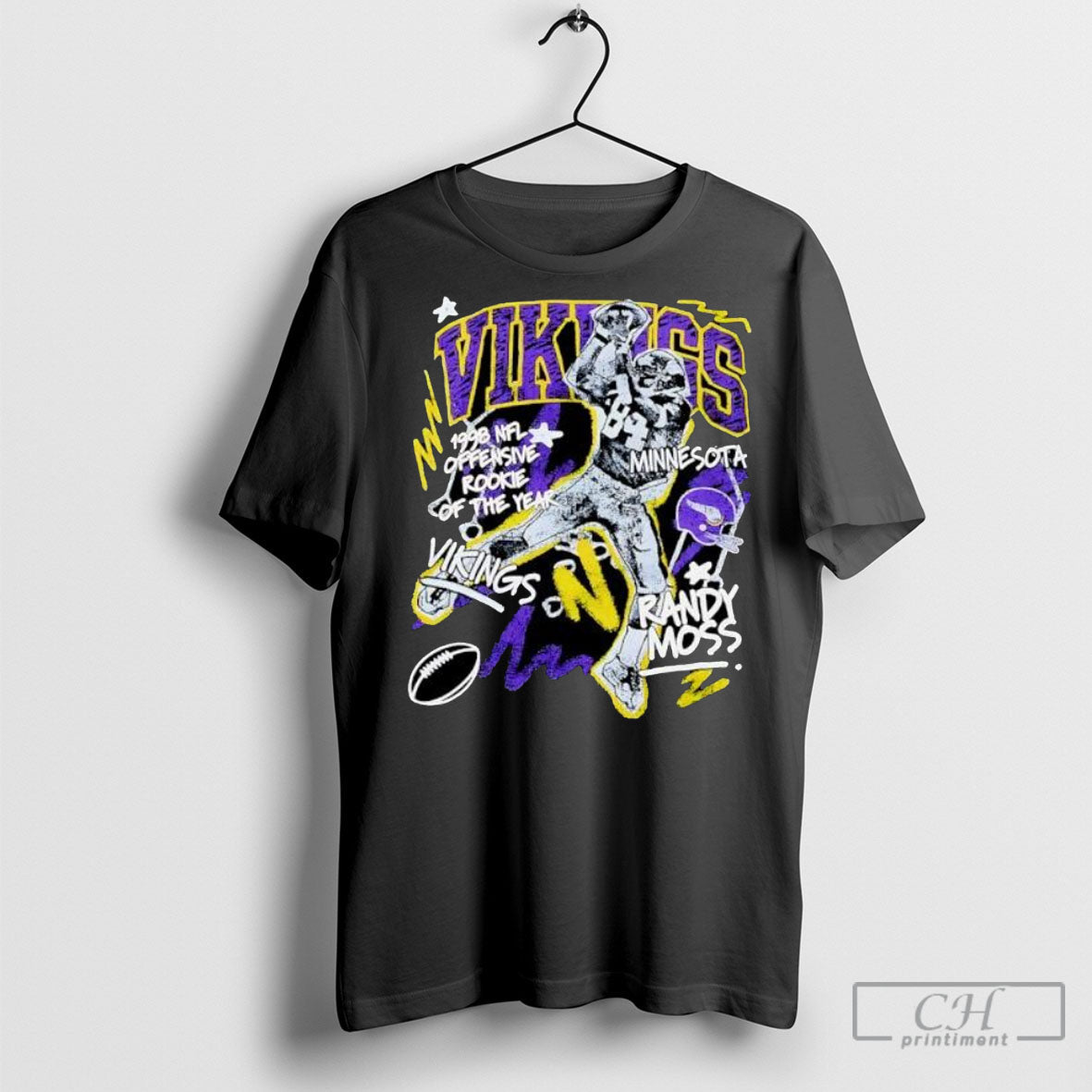 Offiical Randy Moss Black Minnesota Vikings Graphic - Adult & Kids T-Shirts, Sweatshirts & Hoodies apparel design preview 1