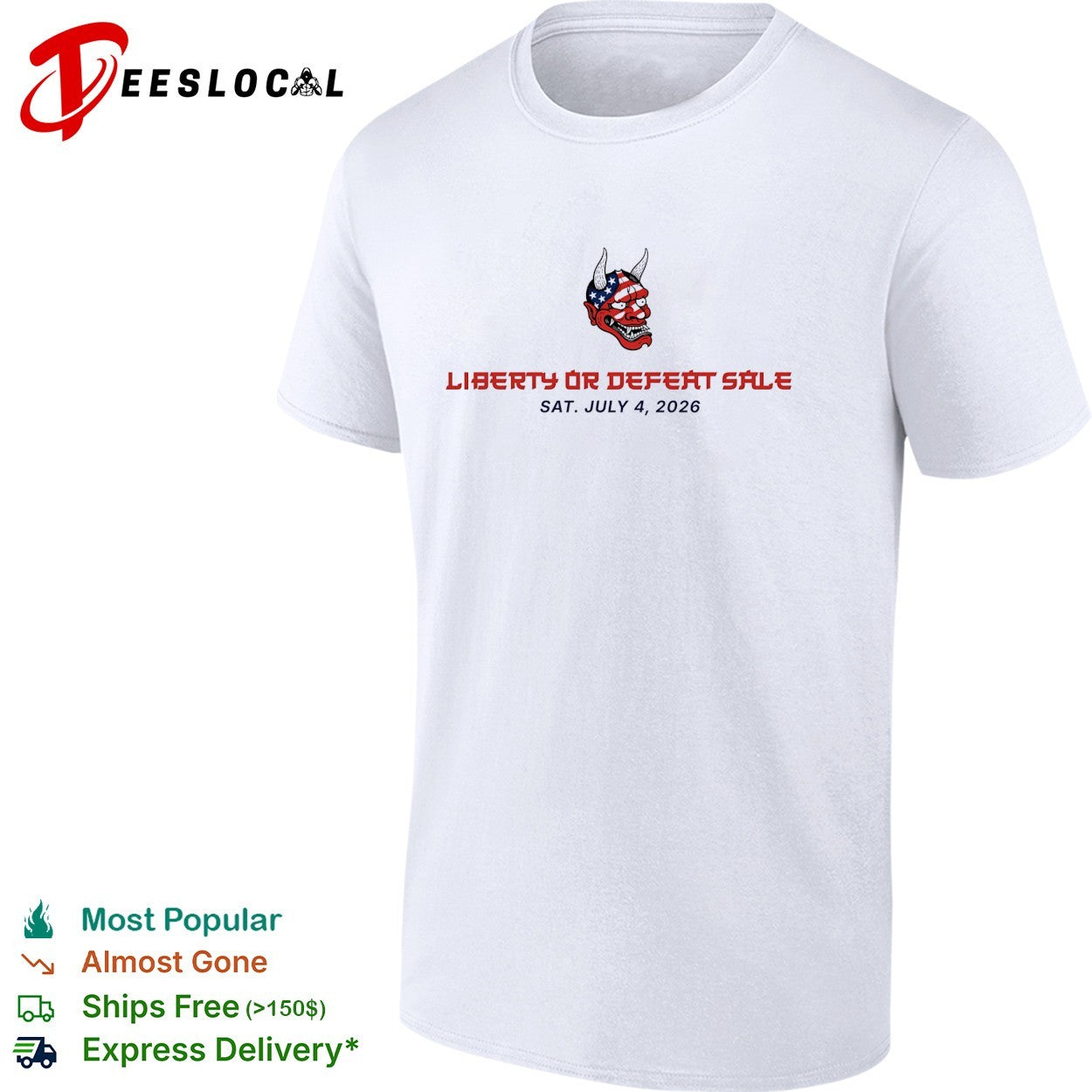 Oni mask liberty or defeat July 4 2026 - Adult & Kids T-Shirts, Sweatshirts & Hoodies apparel design preview 1