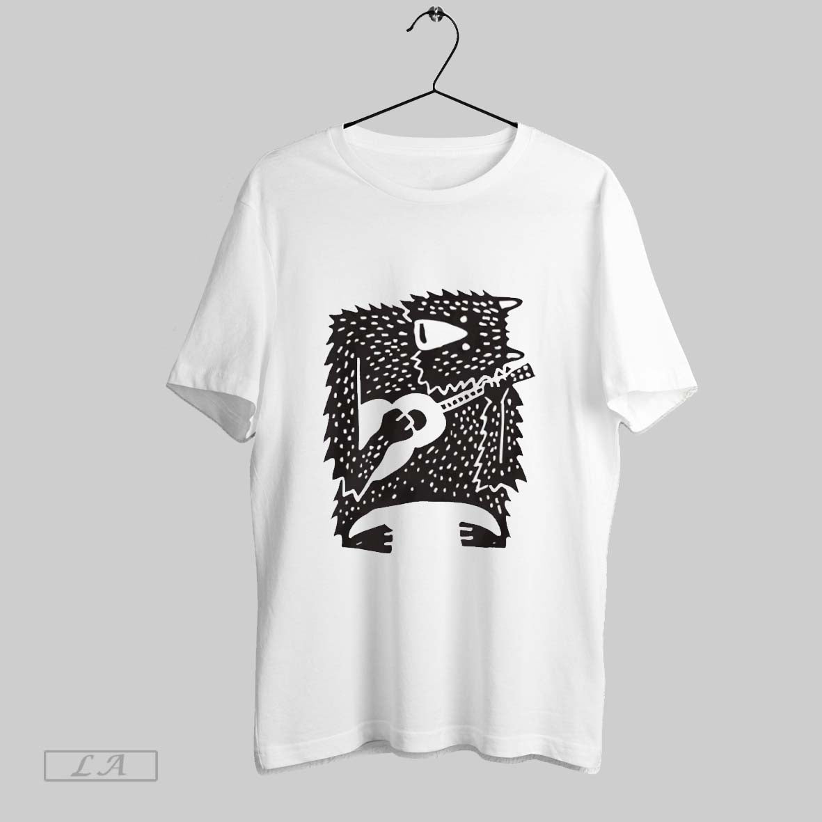 Original Bear Playing Guitar Woodcut Style - Adult & Kids T-Shirts, Sweatshirts & Hoodies apparel design preview 1