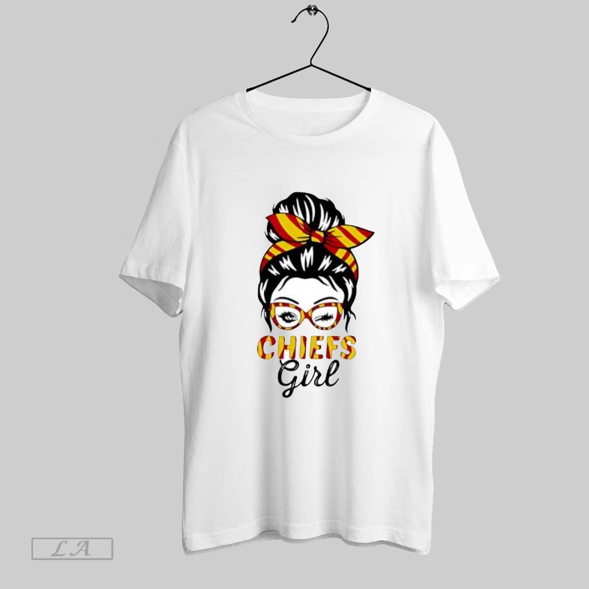 Original Chiefs Girl Winking Eye Messy Bun Leopard - Adult & Kids T-Shirts, Sweatshirts & Hoodies apparel design preview 1