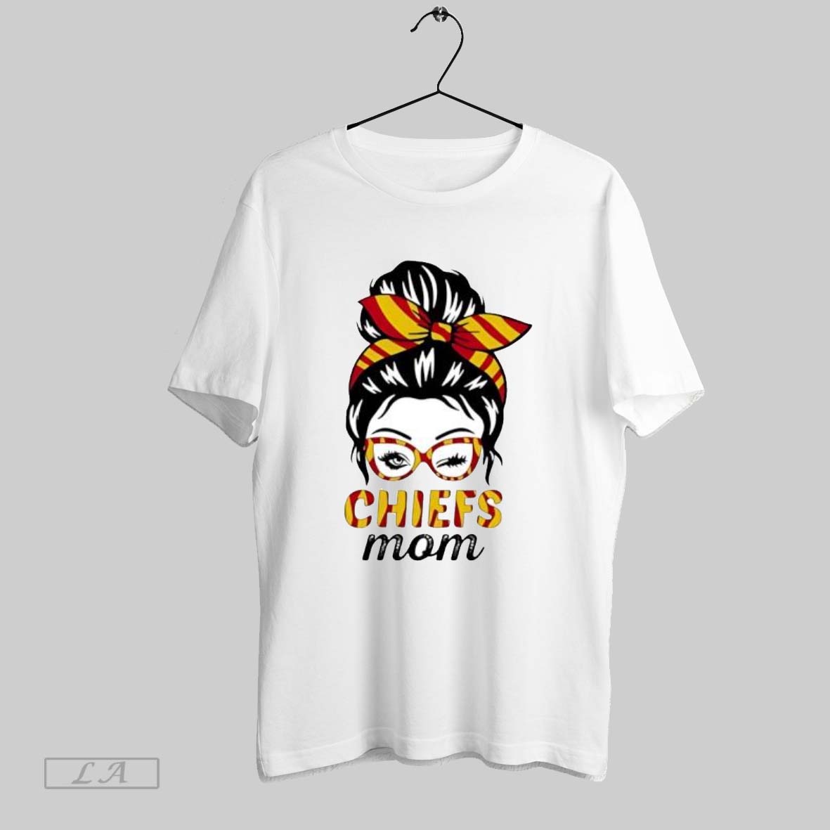 Original Chiefs Mom Winking Eye Messy Bun Leopard - Adult & Kids T-Shirts, Sweatshirts & Hoodies apparel design preview 1