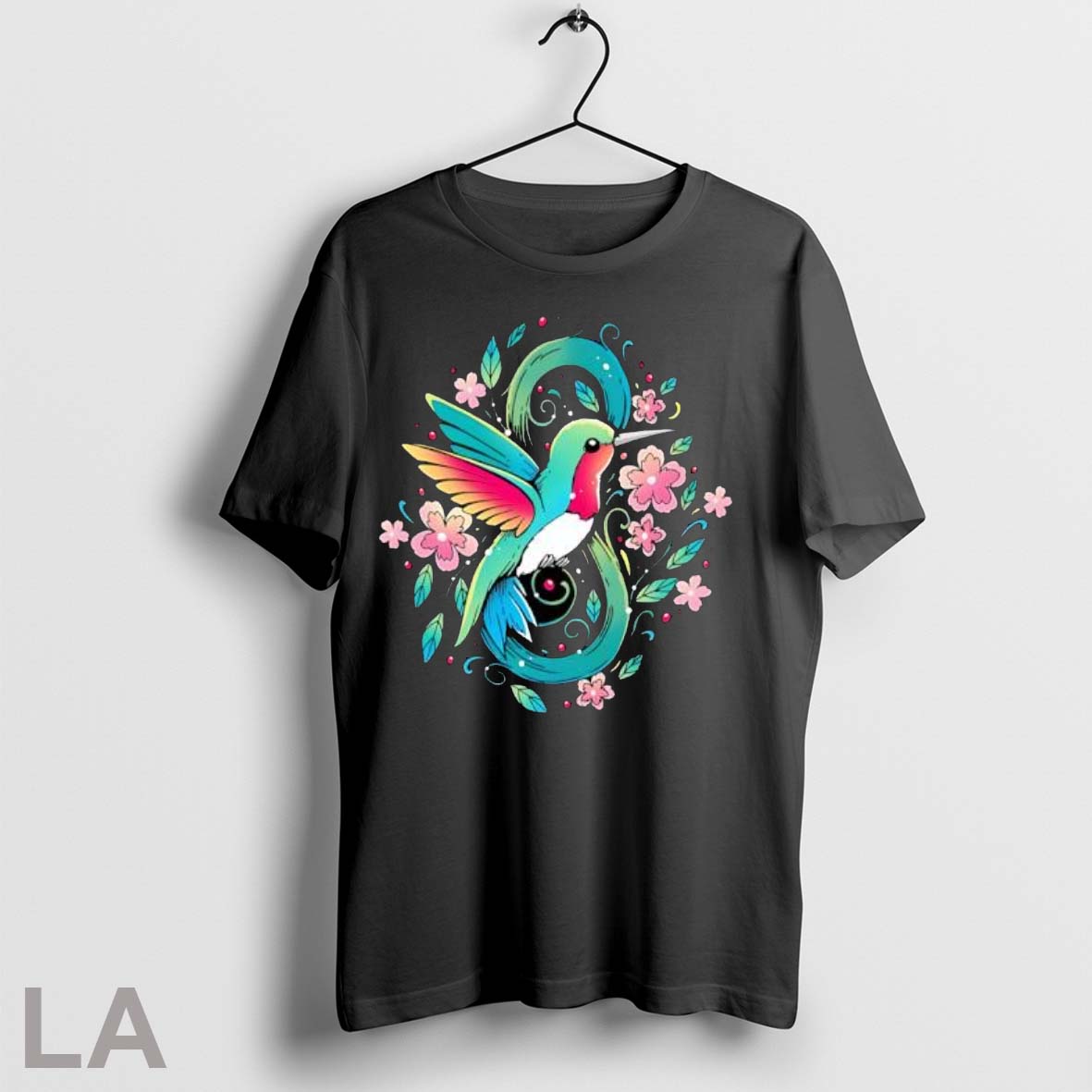 Original Colorful Hummingbird With Pink Flowers And - Adult & Kids T-Shirts, Sweatshirts & Hoodies apparel design preview 1